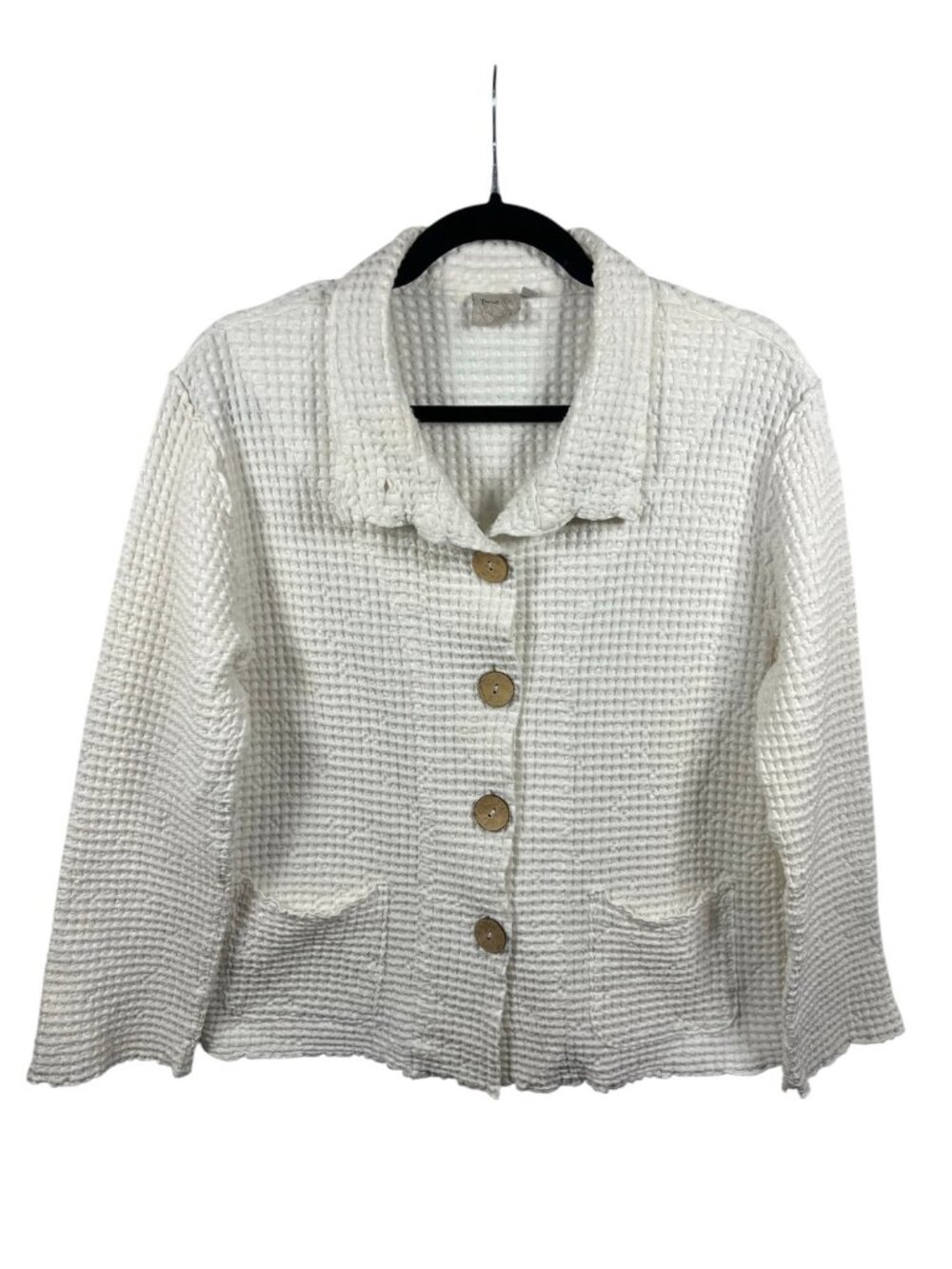 Focus Jacket Womens Small Waffle Knit Button Front Lagenlook Long Sleeve White